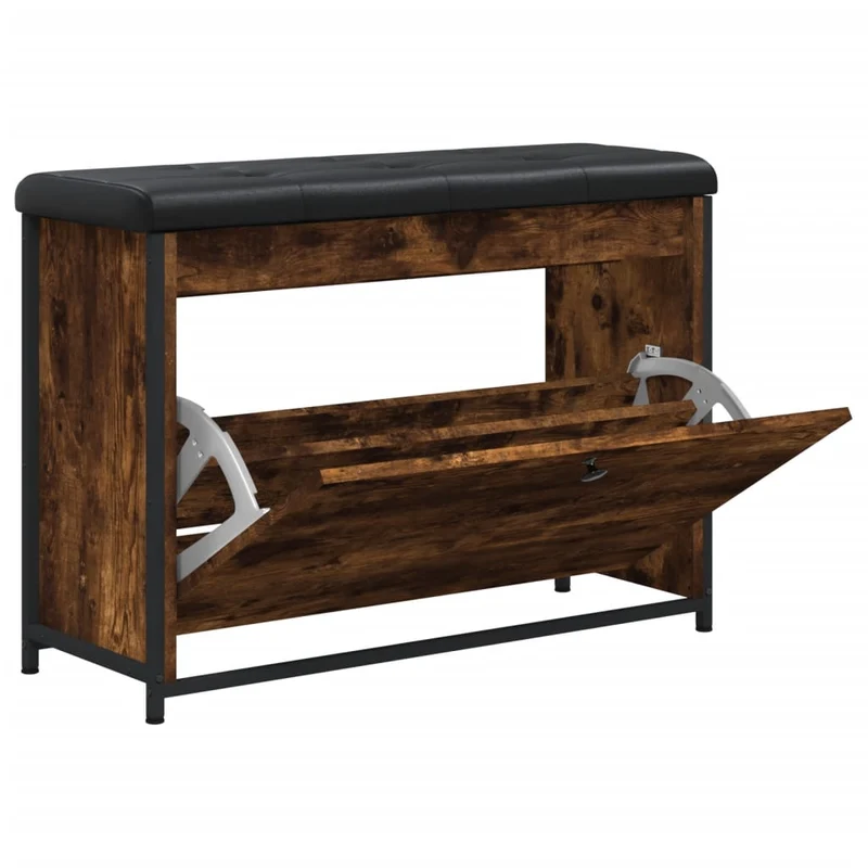 Banc de rangement à chaussures avec tiroir rabattable 82 x 32 x 56 cm bois d'ingénierie couleur chêne fumé DEC024824