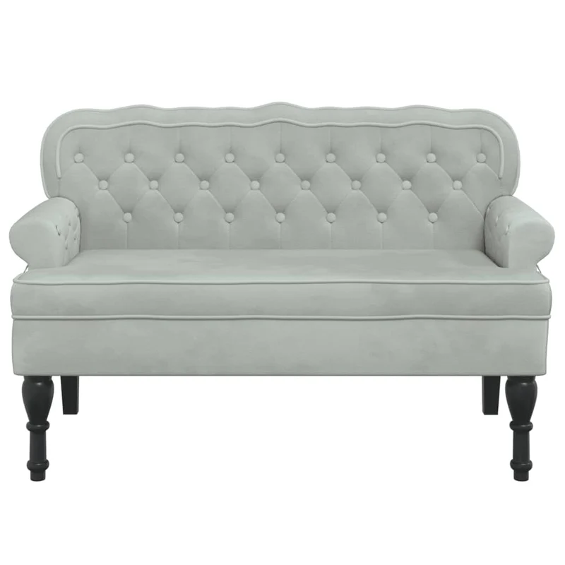 Banquette canapé avec dossier capitonné et accoudoirs 119,5 x 64,5 x 75 cm en velours gris clair DEC024645