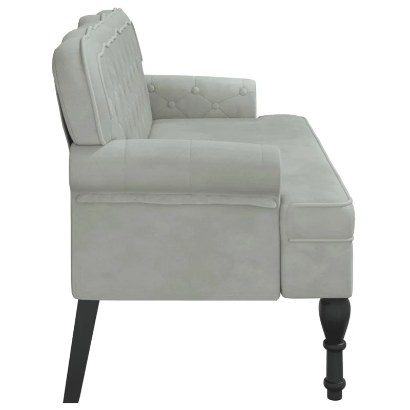 Banquette canapé avec dossier capitonné et accoudoirs 119,5 x 64,5 x 75 cm en velours gris clair DEC024645