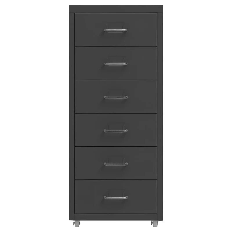 Caissons à tiroirs meuble de bureau sur rouelttes 6 tiroirs 28 x 41 x 69 cm en métal anthracite DEC024556