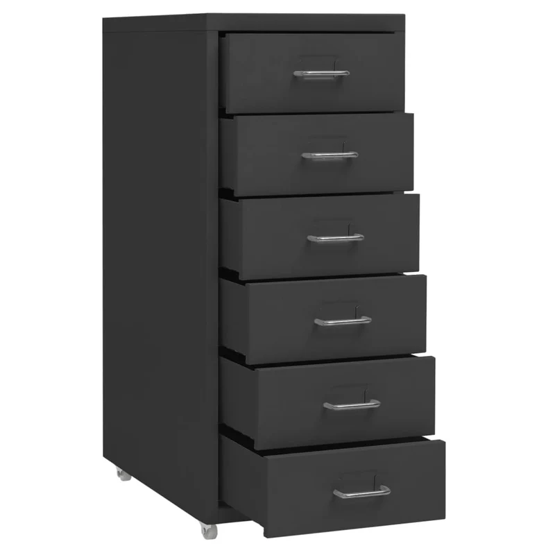 Caissons à tiroirs meuble de bureau sur rouelttes 6 tiroirs 28 x 41 x 69 cm en métal anthracite DEC024556