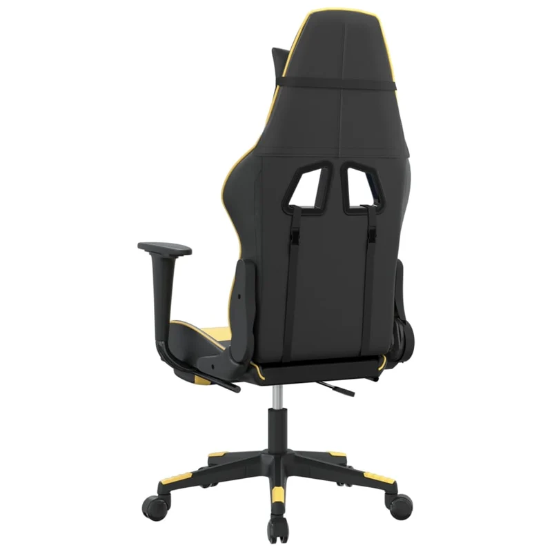 Fauteuil de bureau chaise gaming avec coussin lombaire et repose-pied en PVC doré et noir DEC025876
