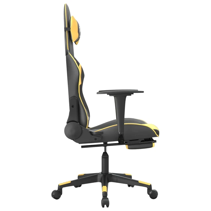 Fauteuil de bureau chaise gaming sur roulettes avec repose-pied noir et doré PVC DEC025773
