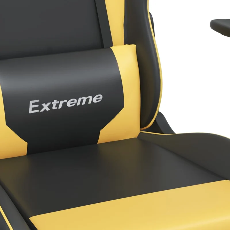 Fauteuil de bureau chaise gaming sur roulettes avec repose-pied noir et doré PVC DEC025773