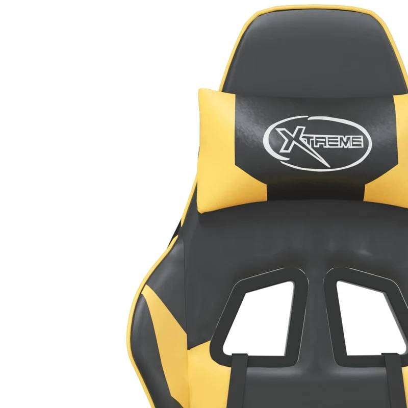 Fauteuil de bureau chaise gaming sur roulettes avec repose-pied noir et doré PVC DEC025773