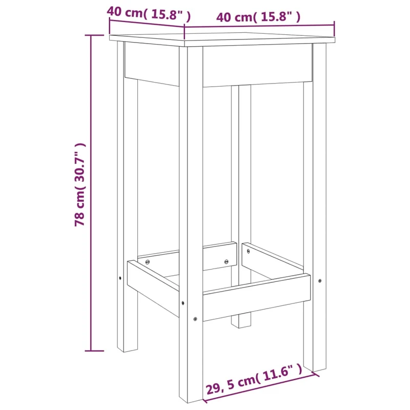 Lot de 2 tabourets de bar avec repose-pieds design simple 40 x 40 x 78 cm en bois de pin noir DEC025187