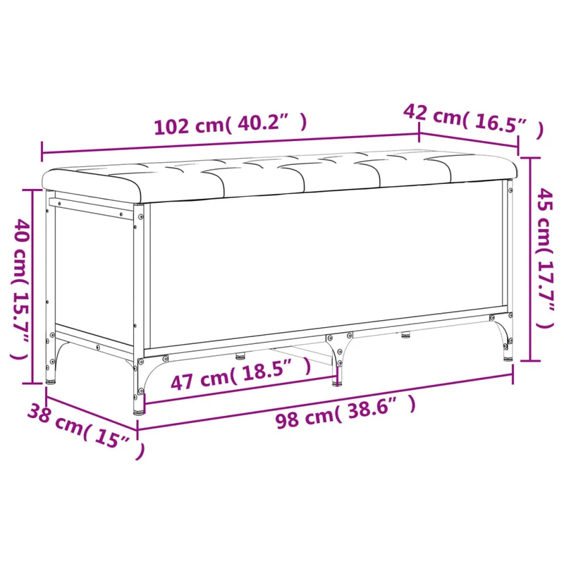 Banc banquette avec espace de rangement et coussin d'assise 102 x 42 x 45 cm bois d'ingénierie couleur sonoma gris DEC024795
