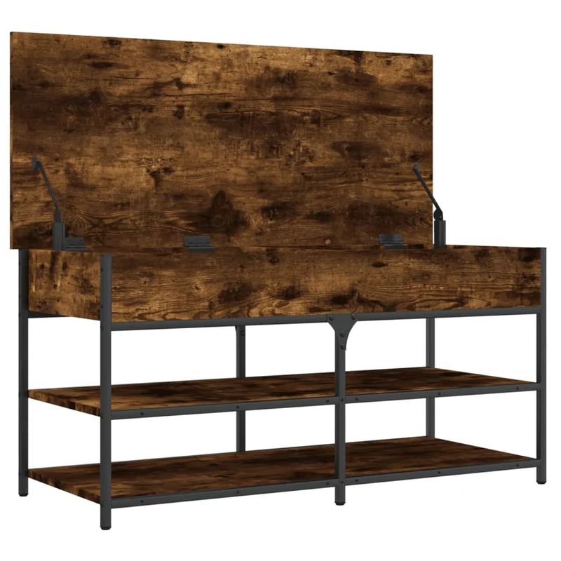 Banc de rangement à chaussures avec espace de rangement 100 x 42,5 x 50 cm bois d'ingénierie couleur chêne fumé DEC024834