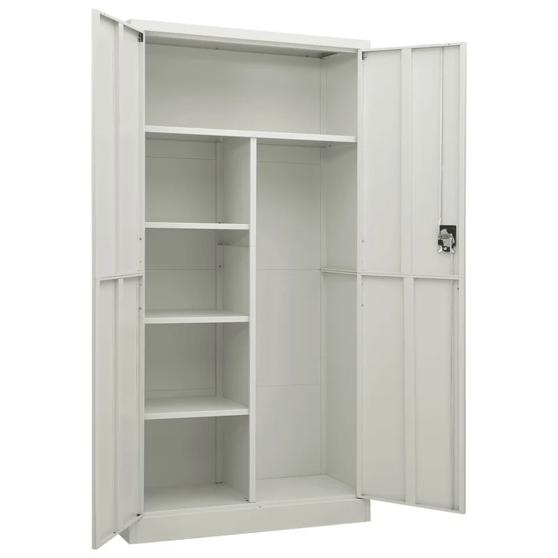 Meuble de bureau armoire de rangement avec 2 portes et 4 étagères 90 x 40 x 180 cm en acier gris DEC024488