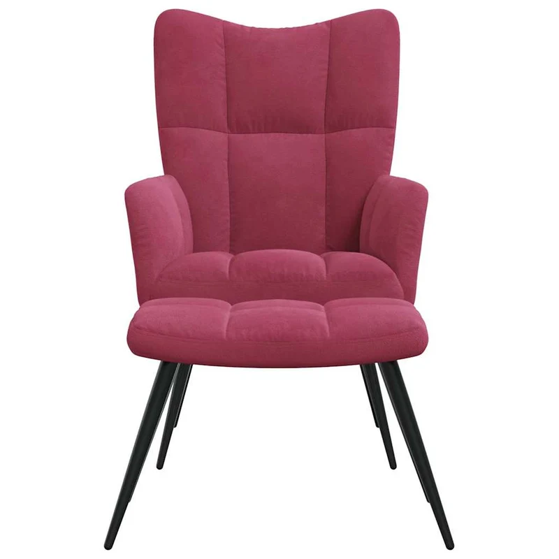 Fauteuil lounge chaise de canapé design moderne avec repose-pieds en velours rouge bordeaux DEC026622