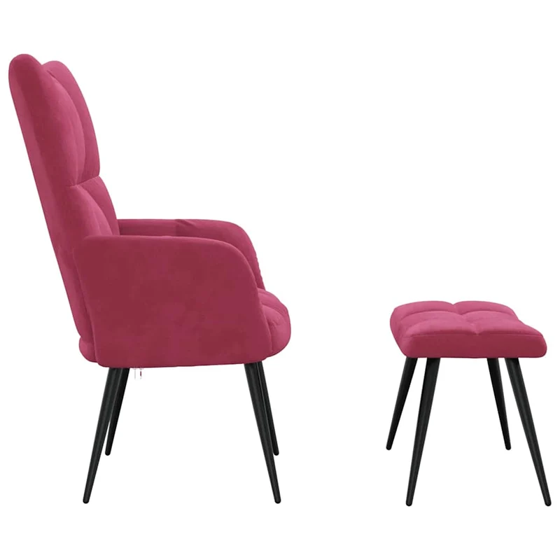 Fauteuil lounge chaise de canapé design moderne avec repose-pieds en velours rouge bordeaux DEC026622