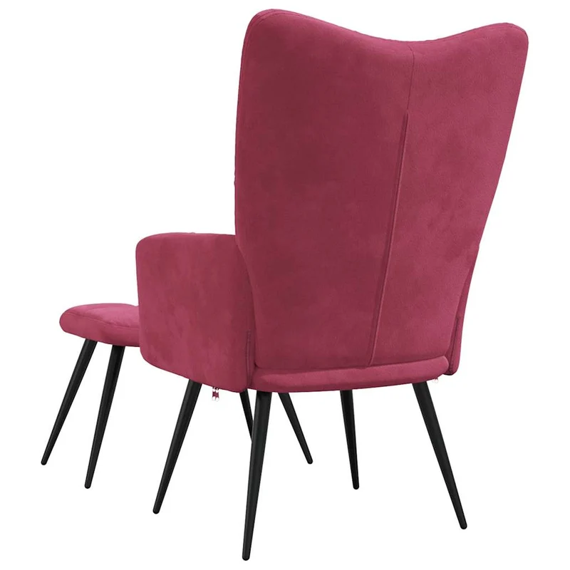 Fauteuil lounge chaise de canapé design moderne avec repose-pieds en velours rouge bordeaux DEC026622