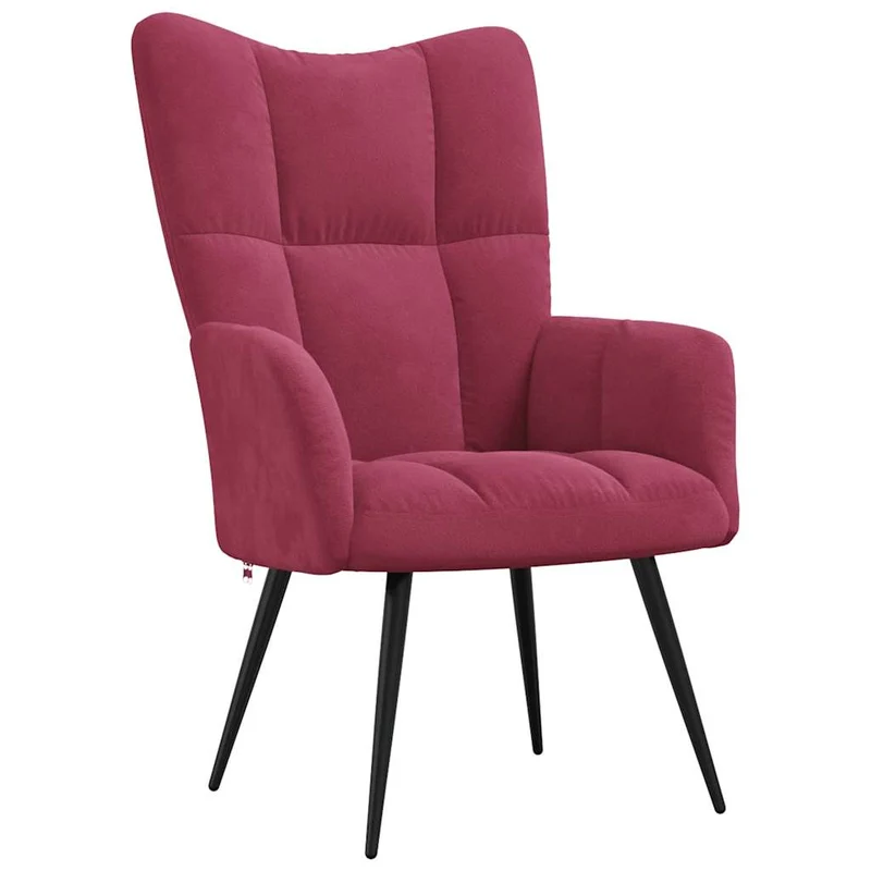 Fauteuil lounge chaise de canapé design moderne avec repose-pieds en velours rouge bordeaux DEC026622