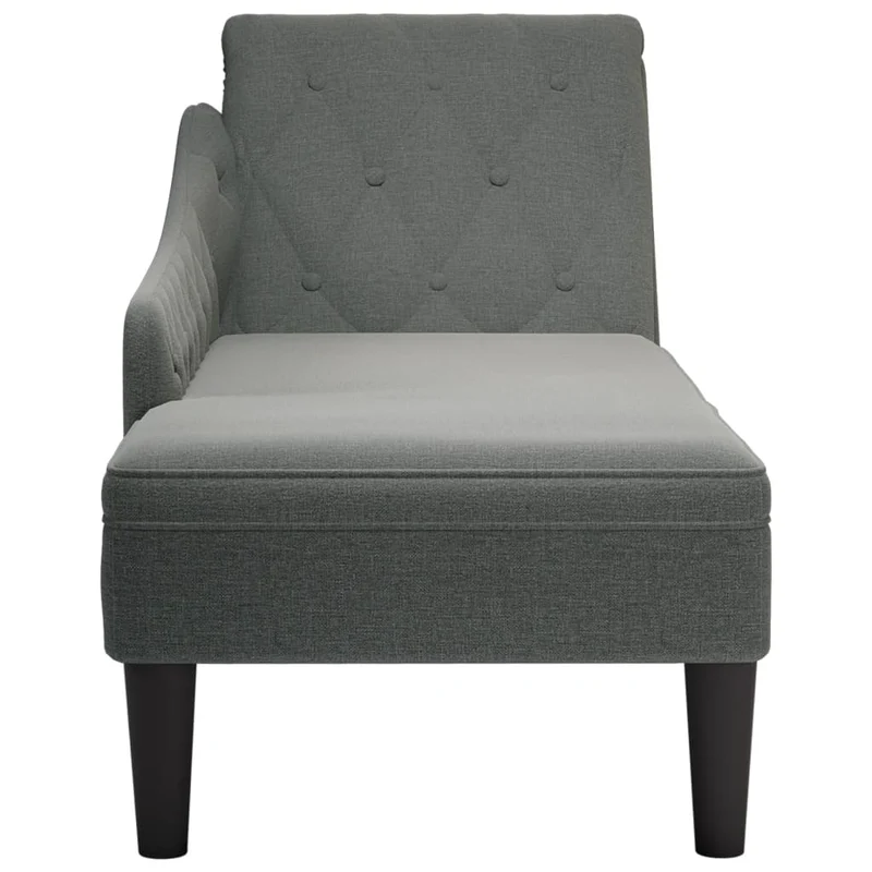 Méridienne chaise longue canapé pour intérieur avec coussin et accoudoir droit en tissu gris foncé DEC026256