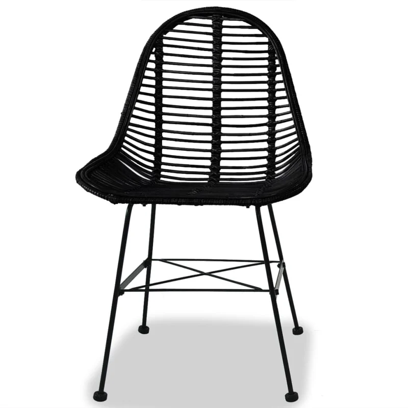 Set de 2 chaises de salle à manger style colonial en rotin naturel noir pieds en fer forgé DEC025551