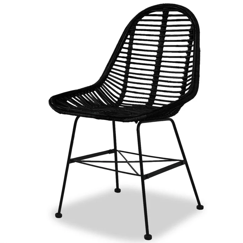 Set de 2 chaises de salle à manger style colonial en rotin naturel noir pieds en fer forgé DEC025551