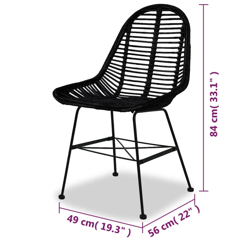 Set de 2 chaises de salle à manger style colonial en rotin naturel noir pieds en fer forgé DEC025551