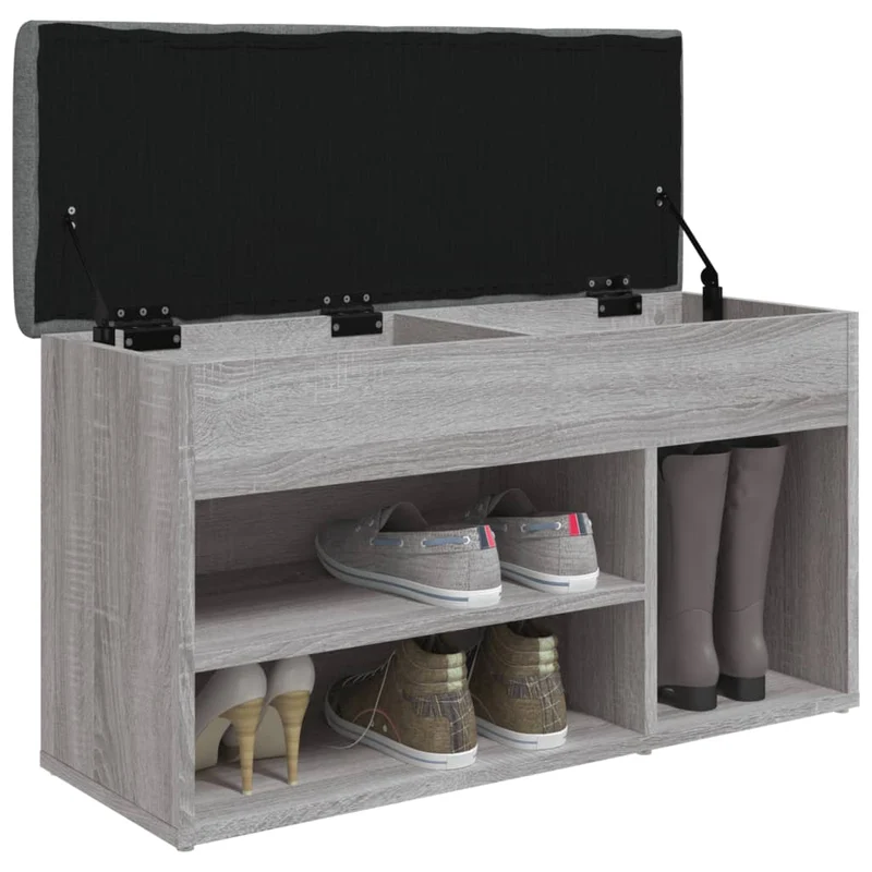 Banc de rangement à chaussures avec coussin d'assise 82 x 32 x 45,5 cm bois d'ingénierie couleur sonoma gris DEC024947