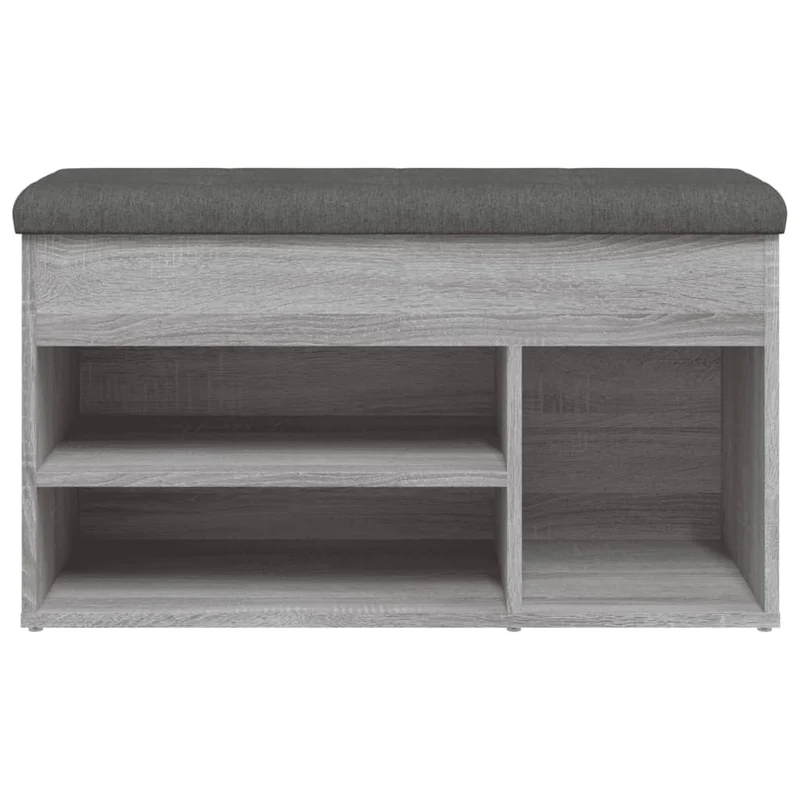 Banc de rangement à chaussures avec coussin d'assise 82 x 32 x 45,5 cm bois d'ingénierie couleur sonoma gris DEC024947