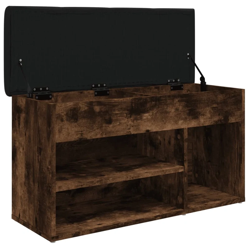 Banc de rangement à chaussures avec coussin d'assise 82 x 32 x 45,5 cm bois d'ingénierie couleur chêne fumé DEC024851