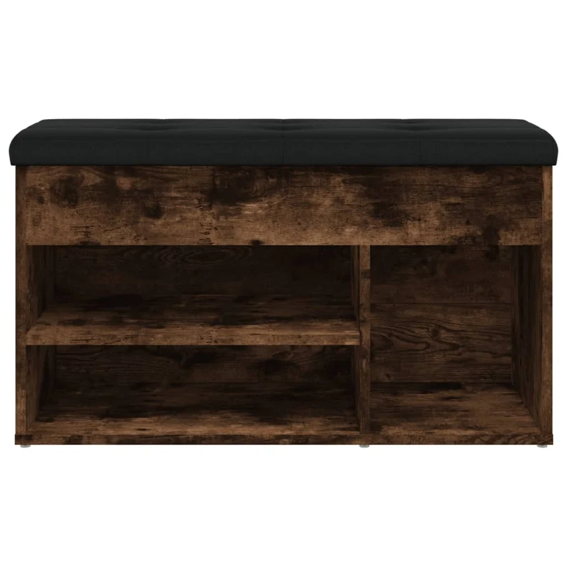 Banc de rangement à chaussures avec coussin d'assise 82 x 32 x 45,5 cm bois d'ingénierie couleur chêne fumé DEC024851