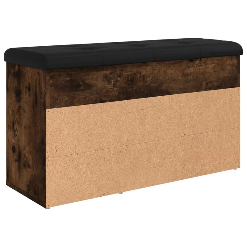 Banc de rangement à chaussures avec coussin d'assise 82 x 32 x 45,5 cm bois d'ingénierie couleur chêne fumé DEC024851
