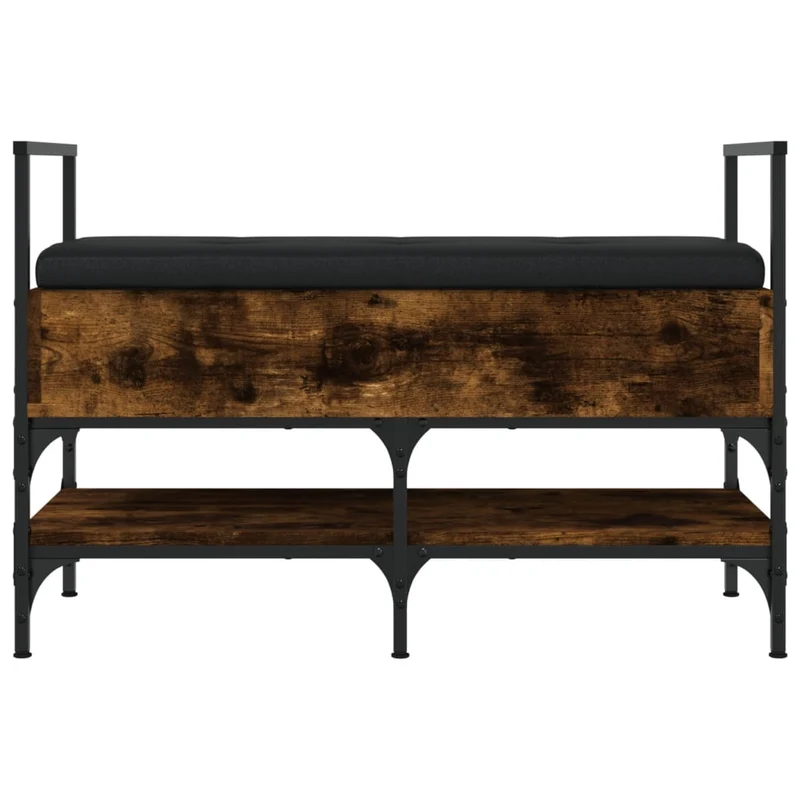 Banc de rangement à chaussures espace de rangement avec coussin d'assise noir 85,5 x 42 x 57,5 cm en bois d'ingénierie couleur chêne fumé DEC024856