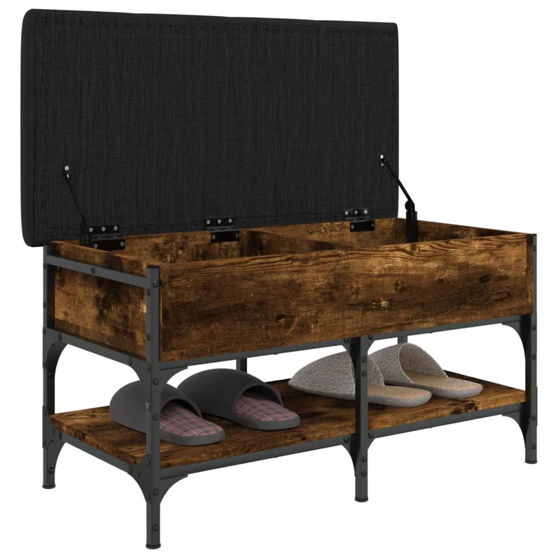 Banc de rangement à chaussures avec espace de rangement 82 x 42 x 45 cm en bois d'ingénierie couleur chêne fumé DEC024854