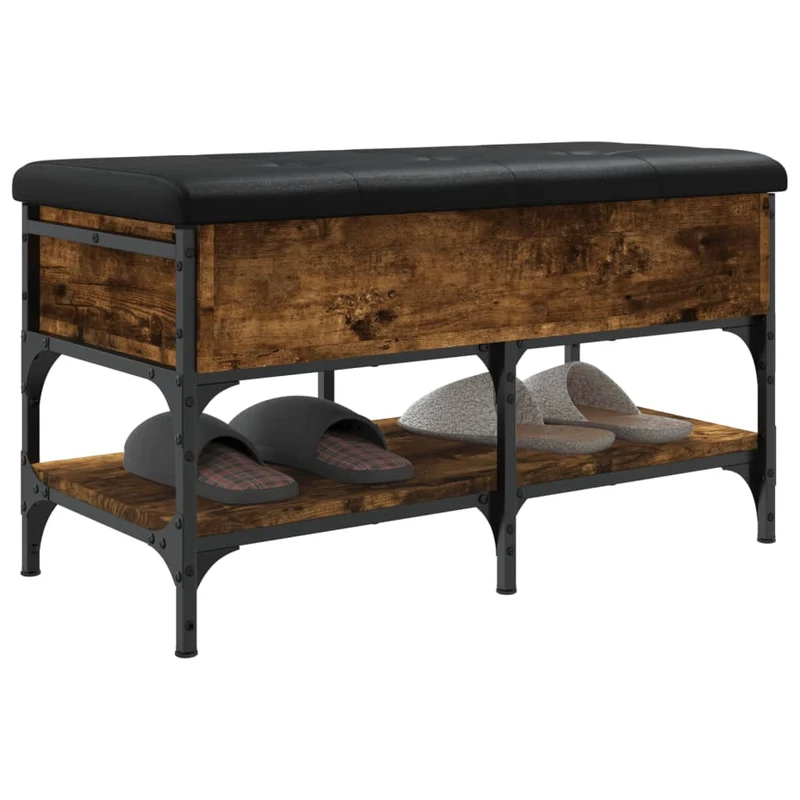 Banc de rangement à chaussures avec espace de rangement 82 x 42 x 45 cm en bois d'ingénierie couleur chêne fumé DEC024854