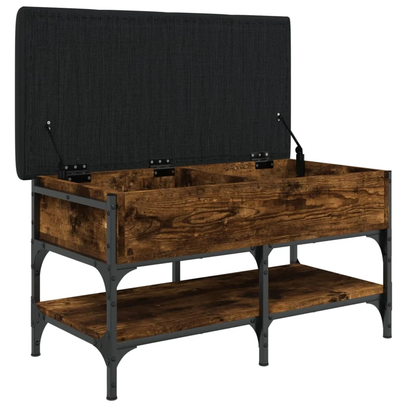 Banc de rangement à chaussures avec espace de rangement 82 x 42 x 45 cm en bois d'ingénierie couleur chêne fumé DEC024854