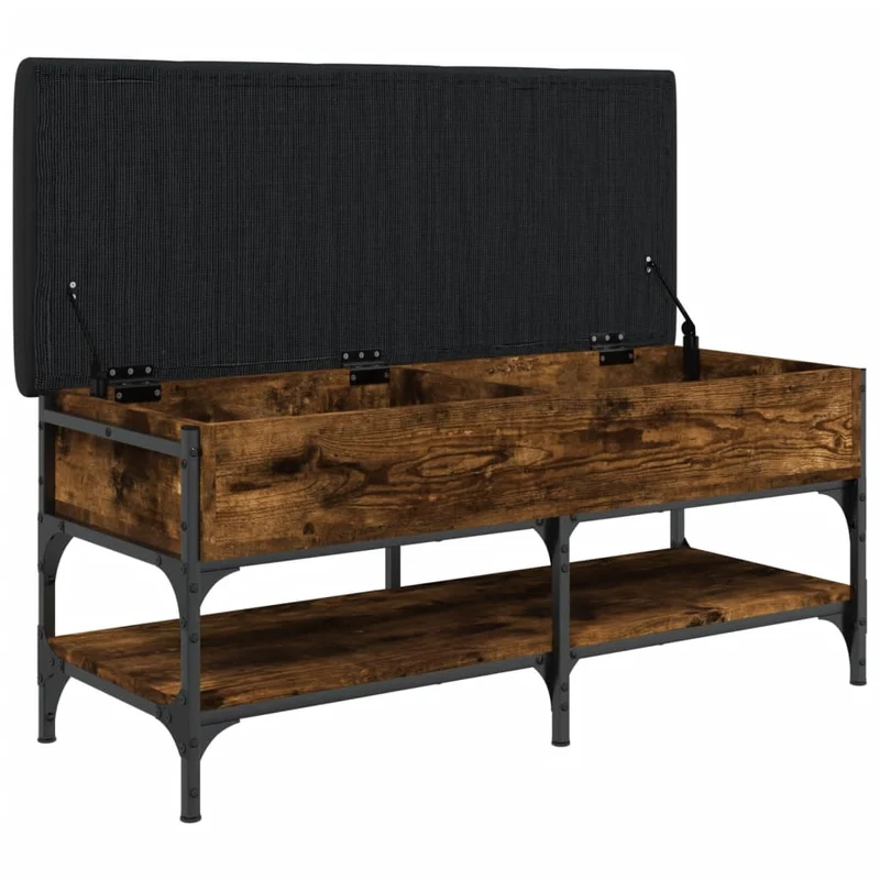 Banc de rangement à chaussures avec compartiment de rangement et coussin d'assise noir 102 x 42 x 45 cm en bois d'ingénierie couleur chêne fumé DEC024839