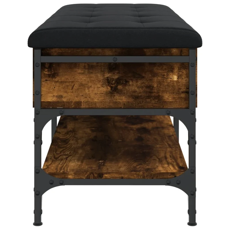 Banc de rangement à chaussures avec compartiment de rangement et coussin d'assise noir 102 x 42 x 45 cm en bois d'ingénierie couleur chêne fumé DEC024839