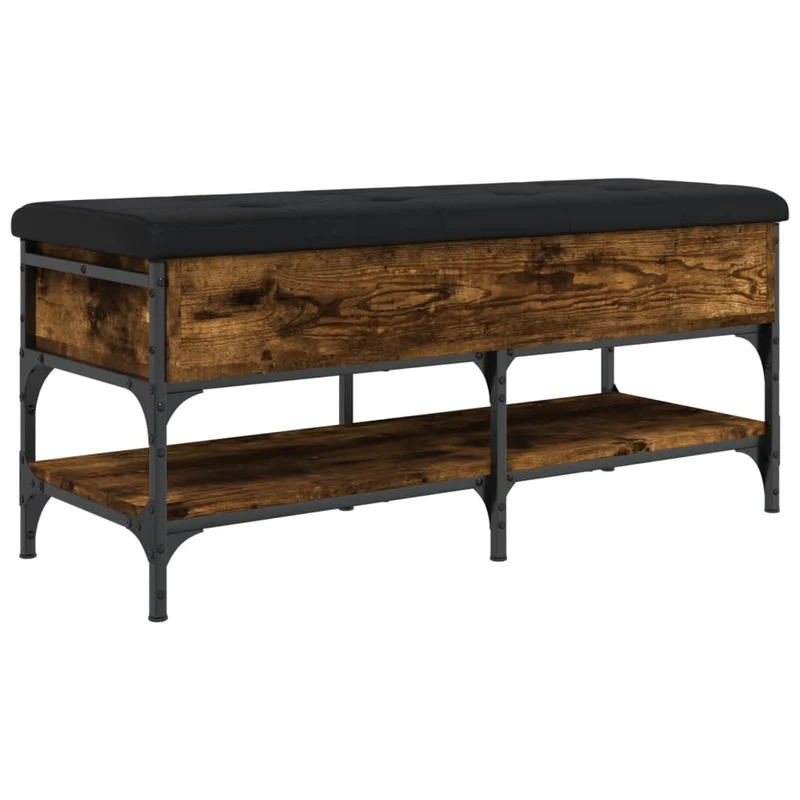 Banc de rangement à chaussures avec compartiment de rangement et coussin d'assise noir 102 x 42 x 45 cm en bois d'ingénierie couleur chêne fumé DEC024839