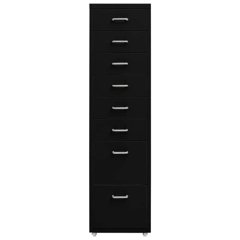Caissons à tiroirs meuble de bureau sur roulettes 8 tiroirs 28 x 41 x 109 cm en métal noir DEC024578