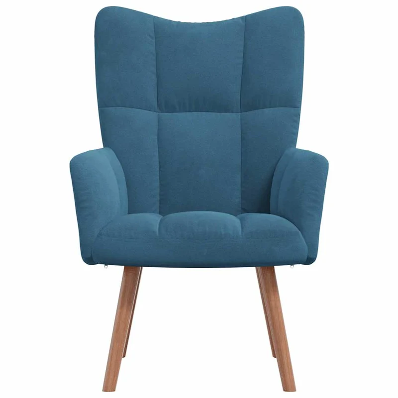Fauteuil lounge chaise de canapé design moderne en velours bleu pieds bois et acier DEC026647