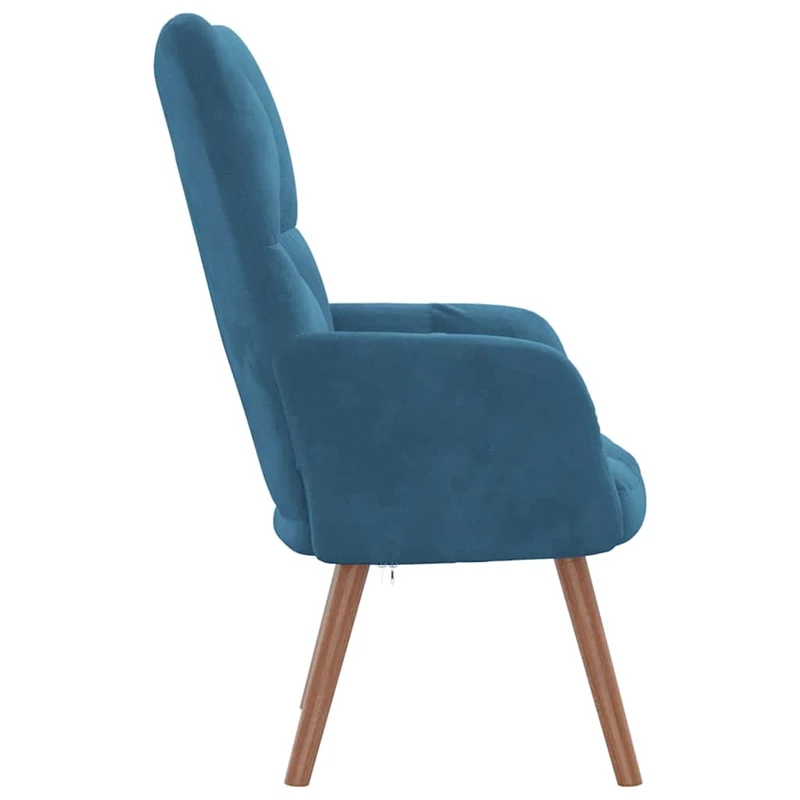 Fauteuil lounge chaise de canapé design moderne en velours bleu pieds bois et acier DEC026647