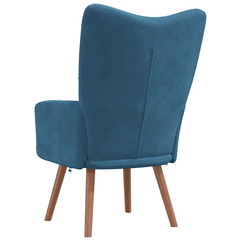 Fauteuil lounge chaise de canapé design moderne en velours bleu pieds bois et acier DEC026647