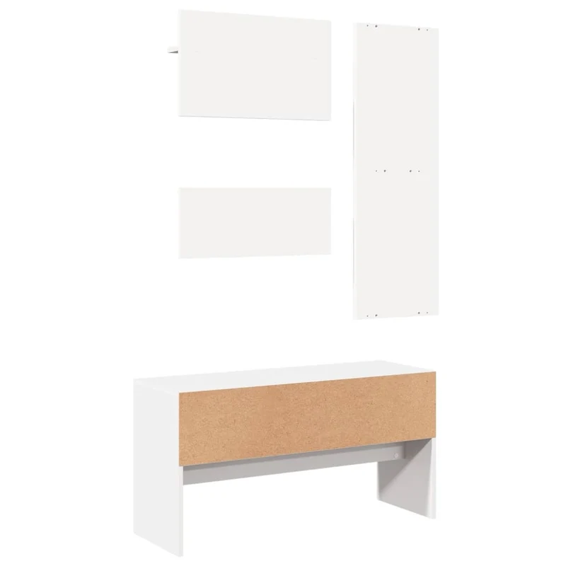 Ensemble de meubles de couloir banc avec tiroirs porte manteaux et miroir en bois d'ingénierie blanc DEC024964