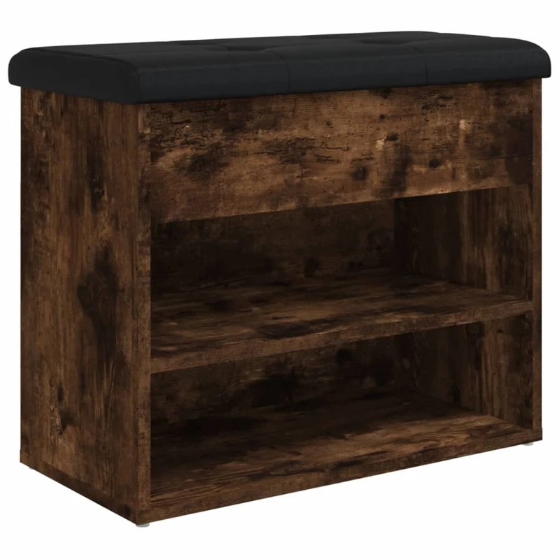 Banc de rangement à chaussures avec coussin d'assise couleur chêne fumé 62 x 32 x 50 cm bois d'ingénierie DEC024845
