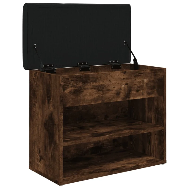 Banc de rangement à chaussures avec coussin d'assise couleur chêne fumé 62 x 32 x 50 cm bois d'ingénierie DEC024845