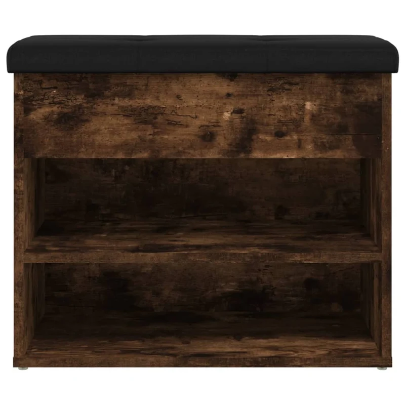 Banc de rangement à chaussures avec coussin d'assise couleur chêne fumé 62 x 32 x 50 cm bois d'ingénierie DEC024845