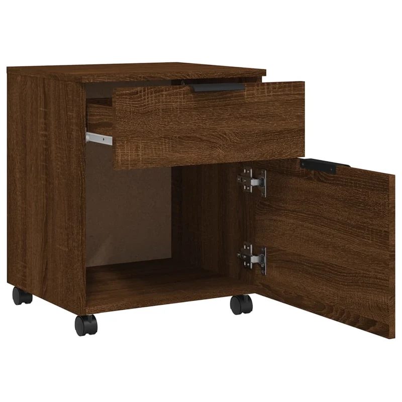 Caissons à tiroirs meuble de bureau sur roulettes couleur chêne marron 45 x 38 x 54 cm bois d'ingénierie DEC024562