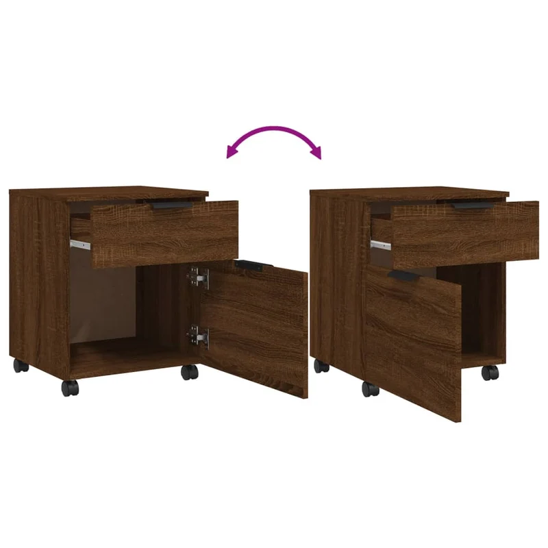 Caissons à tiroirs meuble de bureau sur roulettes couleur chêne marron 45 x 38 x 54 cm bois d'ingénierie DEC024562
