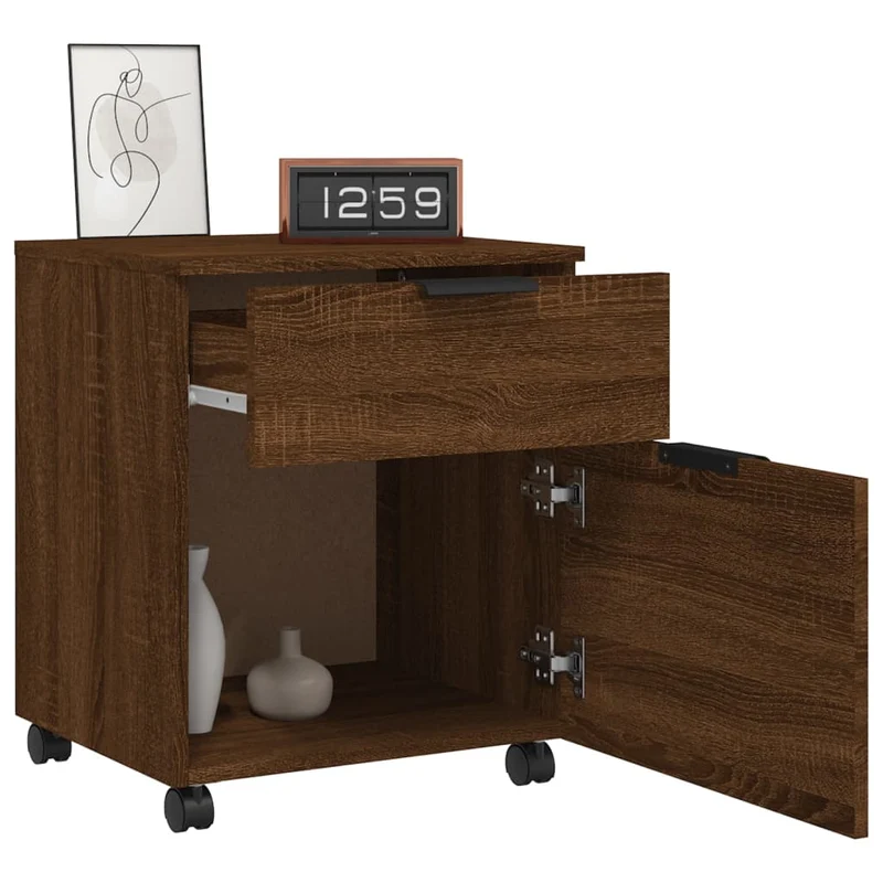 Caissons à tiroirs meuble de bureau sur roulettes couleur chêne marron 45 x 38 x 54 cm bois d'ingénierie DEC024562