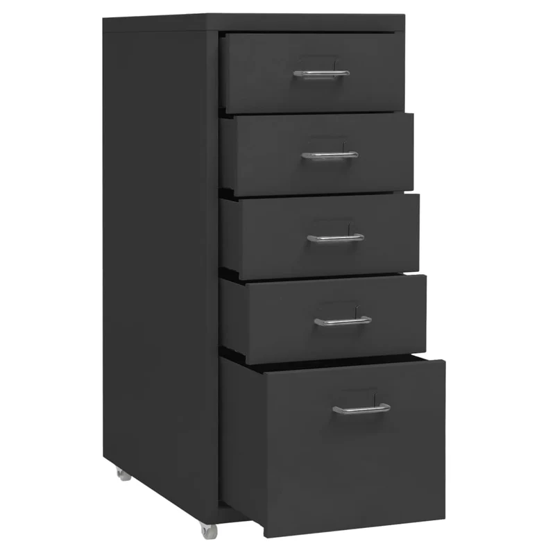 Caissons à tiroirs meuble de bureau sur roulettes 5 tiroirs 28 x 41 x 69 cm en métal anthracite DEC024555