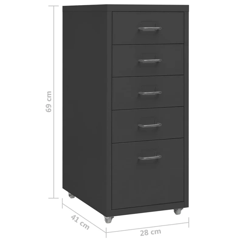 Caissons à tiroirs meuble de bureau sur roulettes 5 tiroirs 28 x 41 x 69 cm en métal anthracite DEC024555