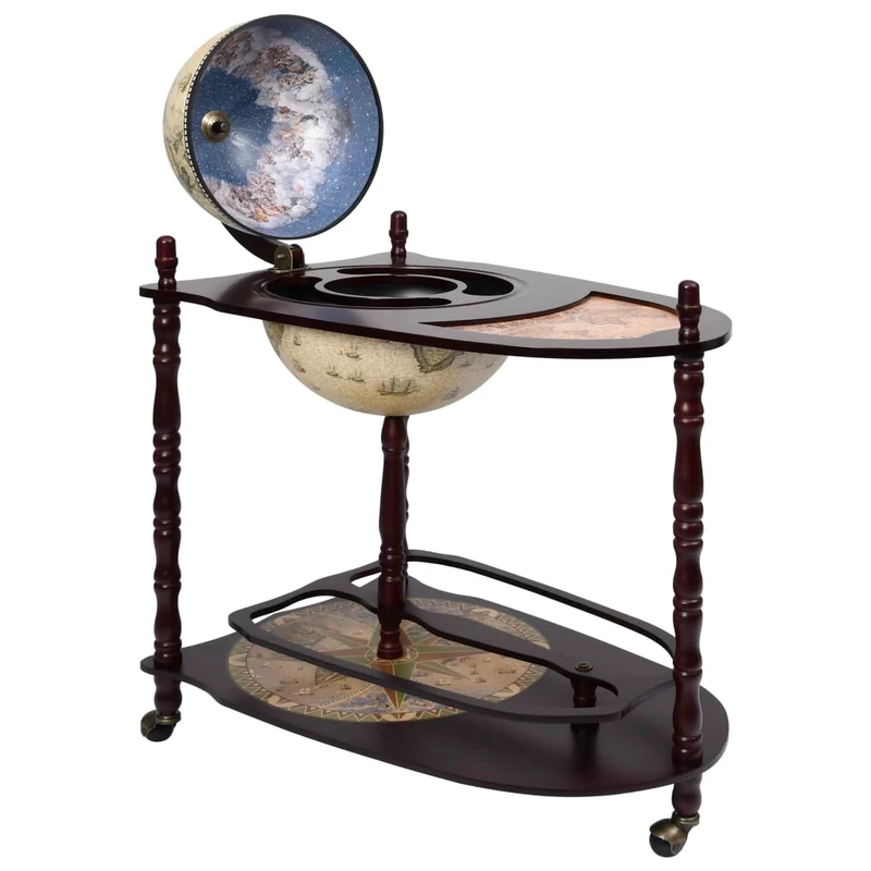 Globe bar support de vin autoportant globe bois d'eucalyptus vert et marron 70 x 45 x 88 cm DEC024446