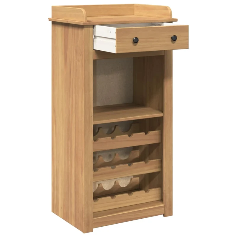 Armoire à vin jusqu'à 9 bouteilles tiroirs et espace de rangement 57 x 40 x 111,5 cm bois de pin brun DEC024440