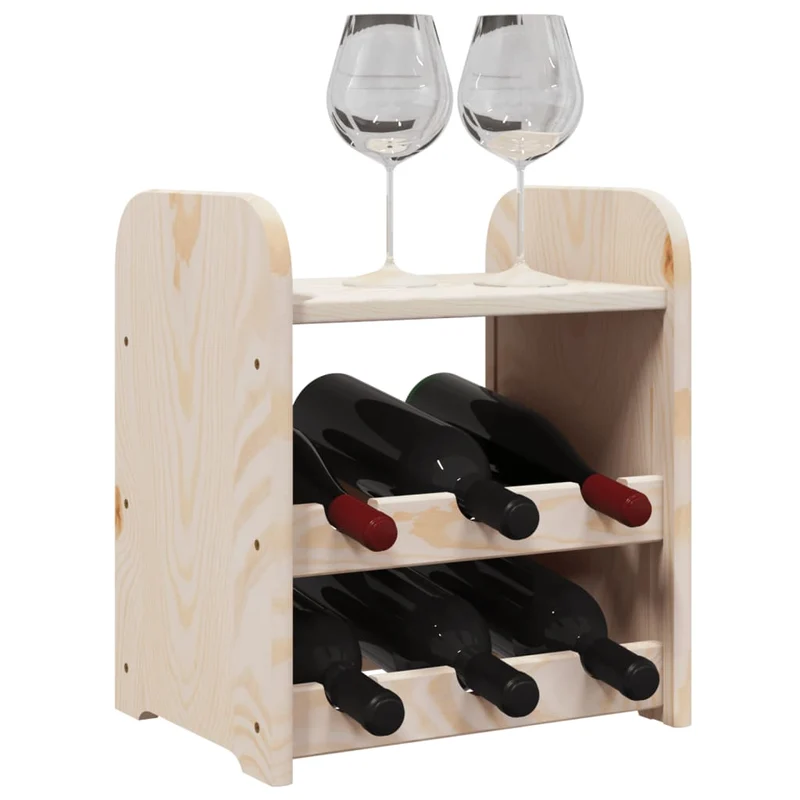 Casier range bouteilles étagère de rangement vin jusqu'à 6 bouteilles de vin 33 x 25 x 37 cm bois pin massif brun DEC024363