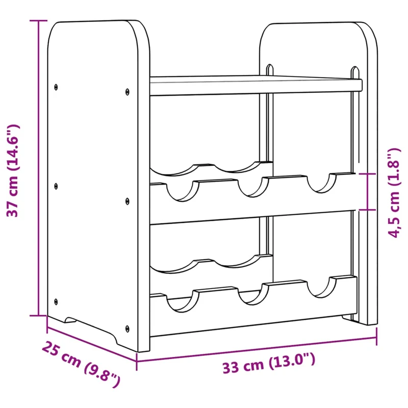 Casier range bouteilles étagère de rangement vin jusqu'à 6 bouteilles de vin 33 x 25 x 37 cm bois pin massif brun DEC024363
